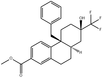 2-Phenanthrenecarboxylic acid, 4b,5,6,7,8,8a,9,10-octahydro-7-hydroxy-4b-(phenylmethyl)-7-(trifluoromethyl)-, methyl ester, (4bS,7R,8aR)- 结构式