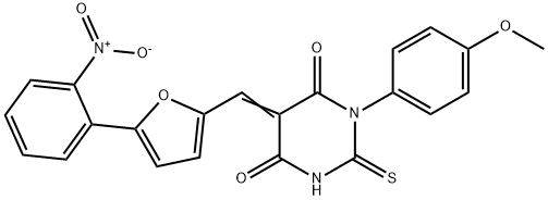 (5E)-1-(4-methoxyphenyl)-5-[[5-(2-nitrophenyl)furan-2-yl]methylidene]-2-sulfanylidene-1,3-diazinane-4,6-dione Structure