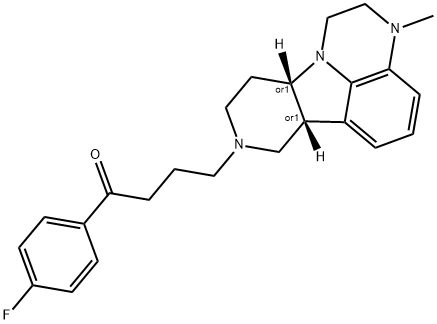 1-Butanone, 1-(4-fluorophenyl)-4-[(6bR,10aS)-2,3,6b,9,10,10a-hexahydro-3-methyl-1H-pyrido[3',4':4,5]pyrrolo[1,2,3-de]quinoxalin-8(7H)-yl]-, rel- Struktur