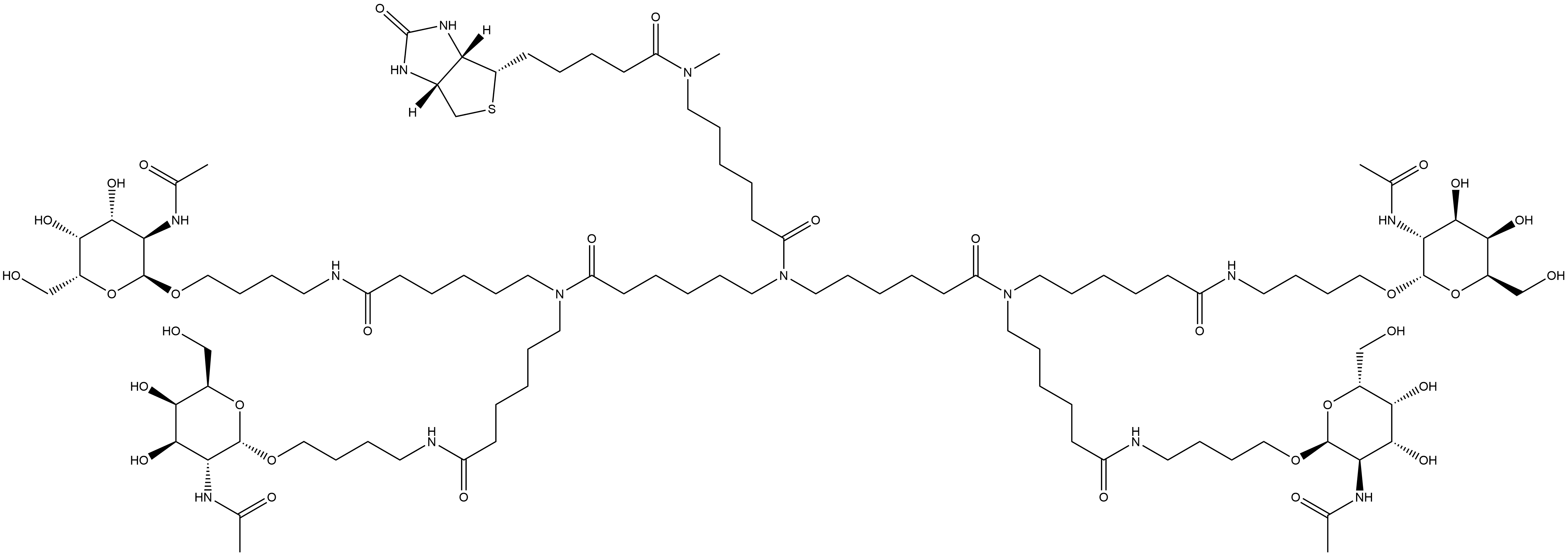 (3aS,4S,6aR)-N-[6-[Bis[6-[bis[6-[[4-[[2-(acetylamino)-2-deoxy-α-D-galactopyranosyl]oxy]butyl]amino]-6-oxohexyl]amino]-6-oxohexyl]amino]-6-oxohexyl]hexahydro-N-methyl-2-oxo-1H-thieno[3,4-d]imidazole-4-pentanamide 结构式