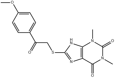 1H-Purine-2,6-dione, 3,9-dihydro-8-[[2-(4-methoxyphenyl)-2-oxoethyl]thio]-1,3-dimethyl- Structure