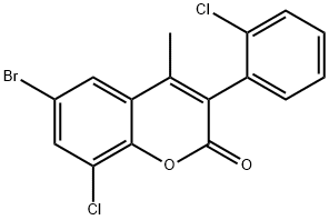 2H-1-Benzopyran-2-one, 6-bromo-8-chloro-3-(2-chlorophenyl)-4-methyl- 结构式