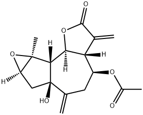 Dodecahydro-4-acetoxy-6a-hydroxy-8a-methyl-3,6-bis(methylene)oxireno[2,3]azuleno[4,5-b]furan-2-one Structure