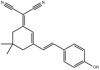 (E)-2-(3-(4-羟基苯乙烯基)-5,5-甲基环己-2-烯亚基)丙二腈,343877-81-6,结构式
