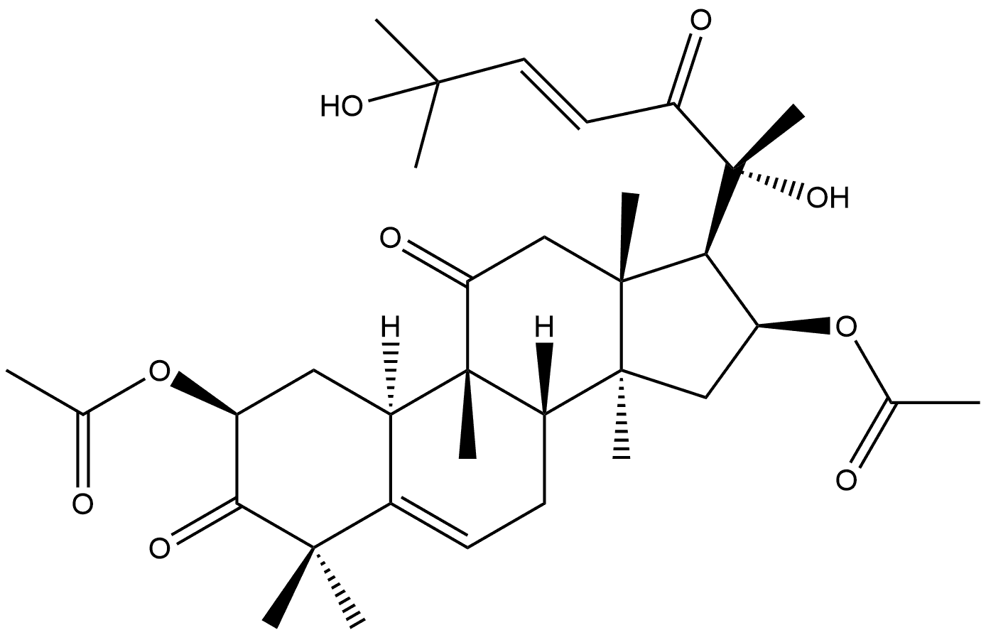 (10α,23E)-2β,16α-ビス(アセチルオキシ)-20,25-ジヒドロキシ-9β-メチル-19-ノルラノスタ-5,23-ジエン-3,11,22-トリオン 化学構造式