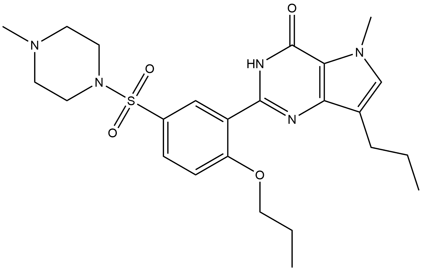 3,5-Dihydro-5-methyl-2-[5-[(4-methyl-1-piperazinyl)sulfonyl]-2-propoxyphenyl]-7-propyl-4H-pyrrolo[3,2-d]pyrimidin-4-one Struktur