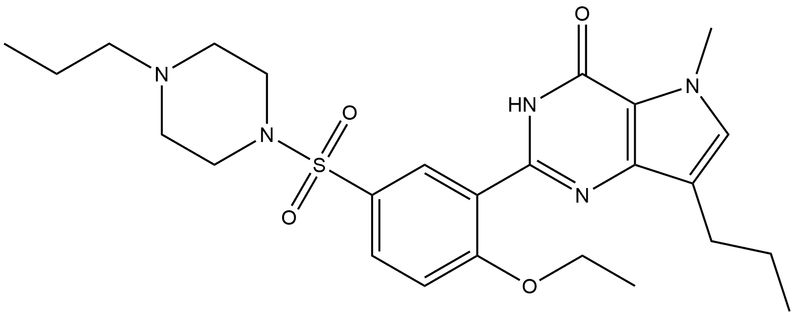 2-[2-Ethoxy-5-[(4-propyl-1-piperazinyl)sulfonyl]phenyl]-3,5-dihydro-5-methyl-7-propyl-4H-pyrrolo[3,2-d]pyrimidin-4-one Struktur