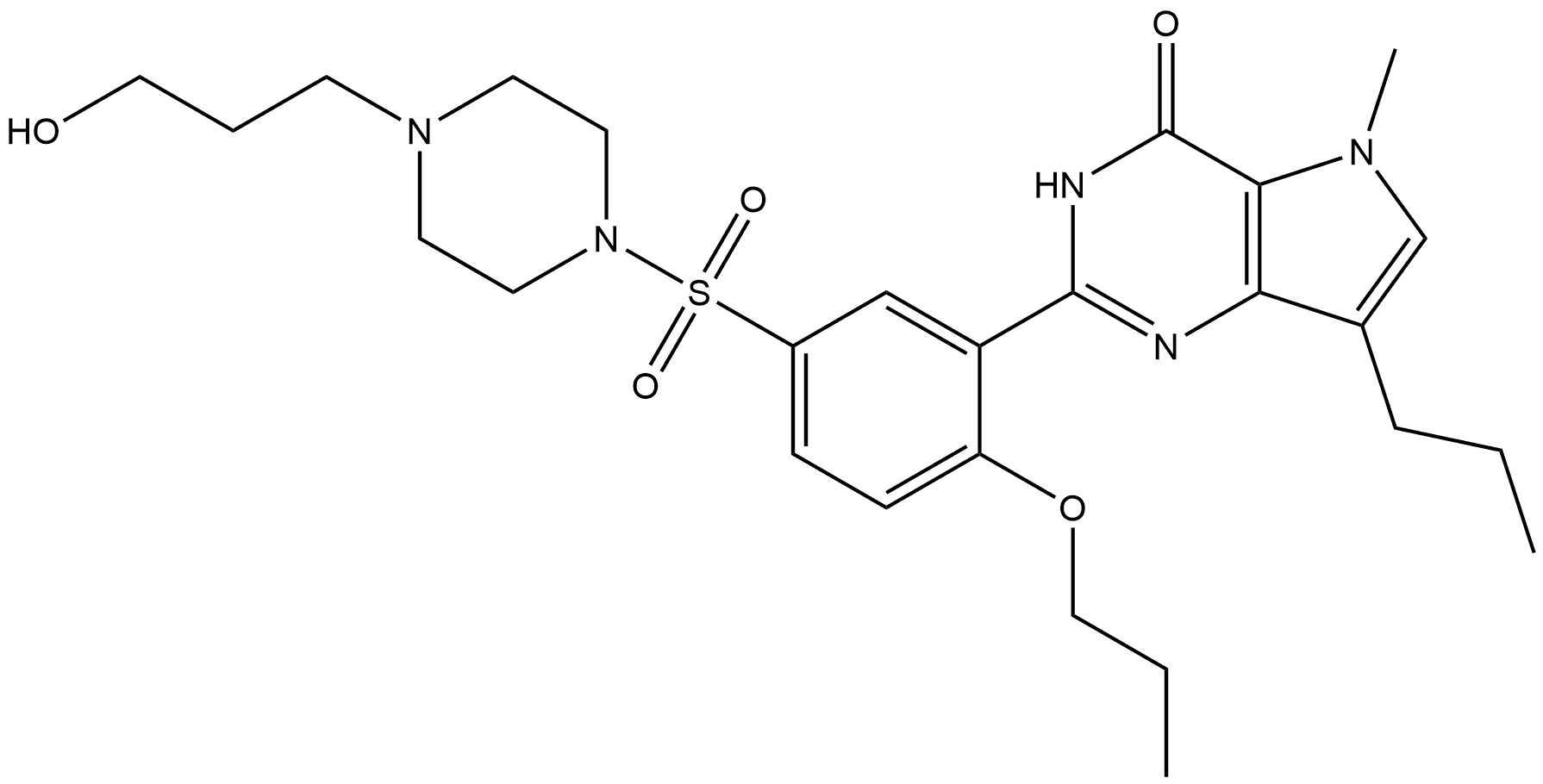 3,5-Dihydro-2-[5-[[4-(3-hydroxypropyl)-1-piperazinyl]sulfonyl]-2-propoxyphenyl]-5-methyl-7-propyl-4H-pyrrolo[3,2-d]pyrimidin-4-one Struktur