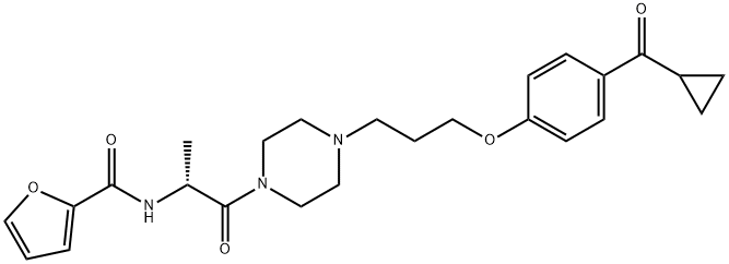 2-Furancarboxamide, N-[(1R)-2-[4-[3-[4-(cyclopropylcarbonyl)phenoxy]propyl]-1-piperazinyl]-1-methyl-2-oxoethyl]- 结构式