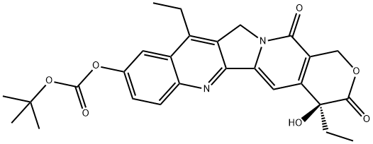 Carbonic acid, (4S)-4,11-diethyl-3,4,12,14-tetrahydro-4-hydroxy-3,14-dioxo-1H-pyrano[3',4':6,7]indolizino[1,2-b]quinolin-9-yl 1,1-dimethylethyl ester 结构式