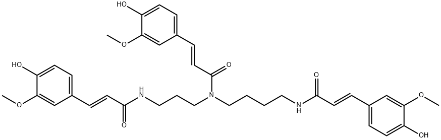 2-Propenamide, 3-(4-hydroxy-3-methoxyphenyl)-N-[4-[[(2E)-3-(4-hydroxy-3-methoxyphenyl)-1-oxo-2-propen-1-yl]amino]butyl]-N-[3-[[(2E)-3-(4-hydroxy-3-methoxyphenyl)-1-oxo-2-propen-1-yl]amino]propyl]-, (2E)- Structure