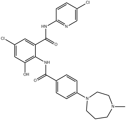 Benzamide, 5-chloro-N-(5-chloro-2-pyridinyl)-2-[[4-(hexahydro-4-methyl-1H-1,4-diazepin-1-yl)benzoyl]amino]-3-hydroxy- Struktur