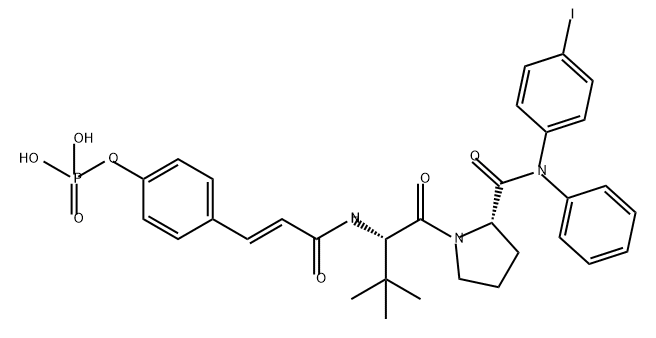 L-Prolinamide, 3-methyl-N-[(2E)-1-oxo-3-[4-(phosphonooxy)phenyl]-2-propen-1-yl]-L-valyl-N-(4-iodophenyl)-N-phenyl-,371919-80-1,结构式