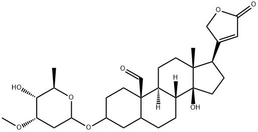 3β-[(3-O-メチル-2,6-ジデオキシ-D-ribo-ヘキソピラノシル)オキシ]-14-ヒドロキシ-19-オキソ-5β-カルダ-20(22)-エノリド 化学構造式