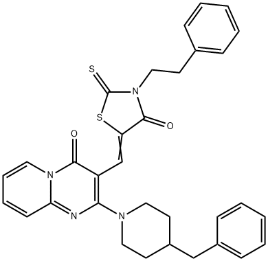(5Z)-5-[[2-(4-benzylpiperidin-1-yl)-4-oxopyrido[1,2-a]pyrimidin-3-yl]methylidene]-3-(2-phenylethyl)-2-sulfanylidene-1,3-thiazolidin-4-one Structure
