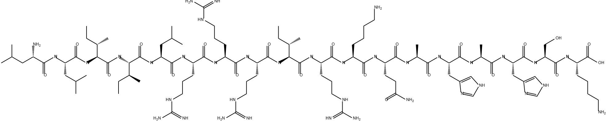 L-Lysine, L-leucyl-L-leucyl-L-isoleucyl-L-isoleucyl-L-leucyl-L-arginyl-L-arginyl-L-arginyl-L-isoleucyl-L-arginyl-L-lysyl-L-glutaminyl-L-alanyl-L-histidyl-L-alanyl-L-histidyl-L-seryl- Structure