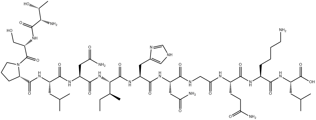 L-Leucine, L-threonyl-L-seryl-L-prolyl-L-leucyl-L-asparaginyl-L-isoleucyl-L-histidyl-L-asparaginylglycyl-L-glutaminyl-L-lysyl- 结构式