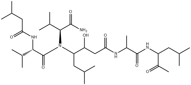 L-Valinamide, N-(3-methyl-1-oxobutyl)-L-valyl-N-[4-[[2-[(1-acetyl-3-methylbutyl)amino]-1-methyl-2-oxoethyl]amino]-2-hydroxy-1-(2-methylpropyl)-4-oxobutyl]- (9CI) Structure