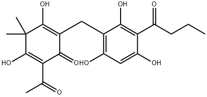 2,5-Cyclohexadien-1-one, 2-acetyl-3,5-dihydroxy-4,4-dimethyl-6-[[2,4,6-trihydroxy-3-(1-oxobutyl)phenyl]methyl]- Structure