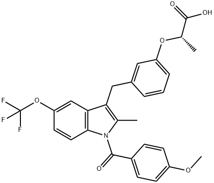 Propanoic acid, 2-[3-[[1-(4-methoxybenzoyl)-2-methyl-5-(trifluoromethoxy)-1H-indol-3-yl]methyl]phenoxy]-, (2S)-|化合物 T24486