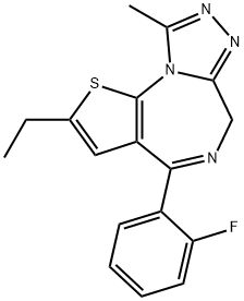 6H-Thieno[3,2-f][1,2,4]triazolo[4,3-a][1,4]diazepine, 2-ethyl-4-(2-fluorophenyl)-9-methyl- Struktur