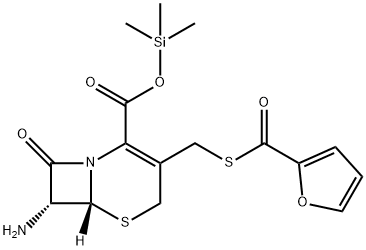5-Thia-1-azabicyclo[4.2.0]oct-2-ene-2-carboxylic acid, 7-amino-3-[[(2-furanylcarbonyl)thio]methyl]-8-oxo-, trimethylsilyl ester, (6R,7R)- 化学構造式