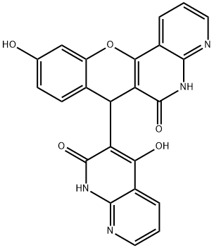 6H-[1]Benzopyrano[3,2-c][1,8]naphthyridin-6-one,7-(1,2-dihydro-4-hydroxy-2-oxo-1,8-naphthyridin-3-yl)-4,7-dihydro-10-hydroxy-(9CI) Struktur