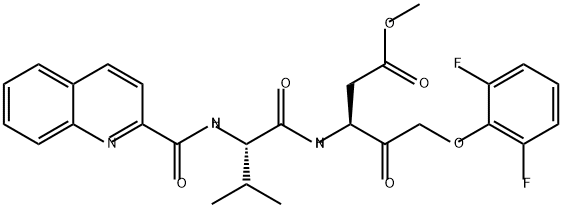 Pentanoic acid, 5-(2,6-difluorophenoxy)-3-[[(2S)-3-methyl-1-oxo-2-[(2-quinolinylcarbonyl)amino]butyl]amino]-4-oxo-, methyl ester, (3S)- Struktur