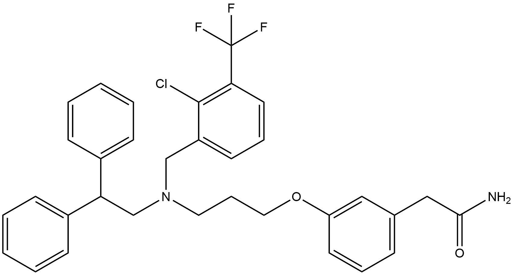 3-[3-[[[2-Chloro-3-(trifluoromethyl)phenyl]methyl](2,2-diphenylethyl)amino]propoxy]benzeneacetamide Structure
