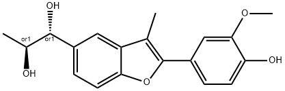 rac-2-Methoxy-4-[3-methyl-5-[(1R*,2S*)-1,2-dihydroxypropyl]benzofuran-2-yl]phenol Structure