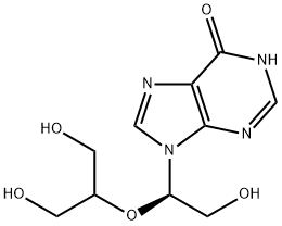6H-Purin-6-one, 1,9-dihydro-9-[(1R)-2-hydroxy-1-[2-hydroxy-1-(hydroxymethyl)ethoxy]ethyl]- Structure