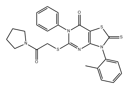 Thiazolo[4,5-d]pyrimidin-7(6H)-one, 2,3-dihydro-3-(2-methylphenyl)-5-[[2-oxo-2-(1-pyrrolidinyl)ethyl]thio]-6-phenyl-2-thioxo- Struktur