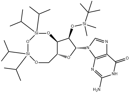 Guanosine, 2'-O-[(1,1-dimethylethyl)dimethylsilyl]-3',5'-O-[1,1,3,3-tetrakis(1-methylethyl)-1,3-disiloxanediyl]- (9CI) Structure