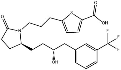 5-[3-[(2S)-2β-[(3R)-3-ヒドロキシ-4-[3-(トリフルオロメチル)フェニル]ブチル]-5-オキソピロリジノ]プロピル]チオフェン-2-カルボン酸 化学構造式