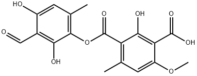 1,3-Benzenedicarboxylic acid, 2-hydroxy-4-methoxy-6-methyl-, 1-(3-formyl-2,4-dihydroxy-6-methylphenyl) ester Struktur