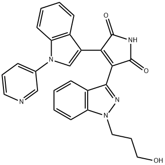 1H-Pyrrole-2,5-dione, 3-[1-(3-hydroxypropyl)-1H-indazol-3-yl]-4-[1-(3-pyridinyl)-1H-indol-3-yl]- 化学構造式