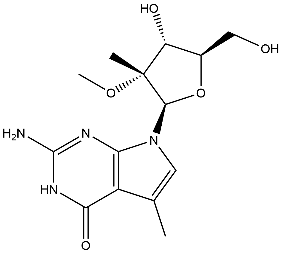 4H-Pyrrolo[2,3-d]pyrimidin-4-one, 2-amino-3,7-dihydro-5-methyl-7-(2-C-methyl-2-O-methyl-β-D-ribofuranosyl)-,443642-49-7,结构式