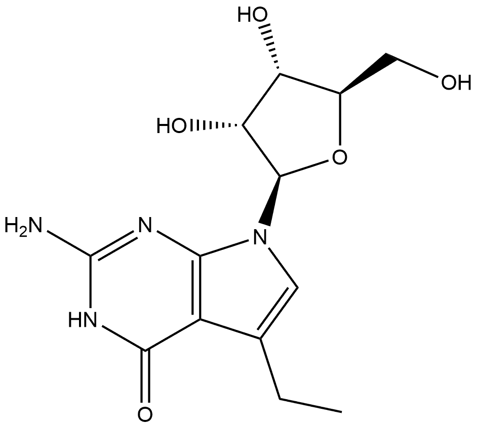 4H-Pyrrolo[2,3-d]pyrimidin-4-one, 2-amino-5-ethyl-3,7-dihydro-7-β-D-ribofuranosyl-,444018-76-2,结构式