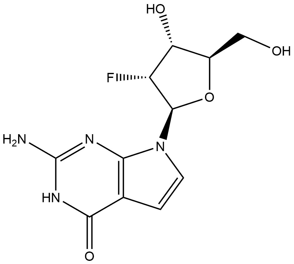 4H-Pyrrolo[2,3-d]pyrimidin-4-one, 2-amino-7-(2-deoxy-2-fluoro-β-D-ribofuranosyl)-3,7-dihydro-,444019-30-1,结构式
