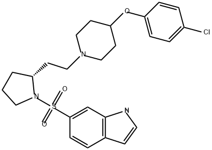 1H-Indole, 6-[[(2R)-2-[2-[4-(4-chlorophenoxy)-1-piperidinyl]ethyl]-1-pyrrolidinyl]sulfonyl]- Structure