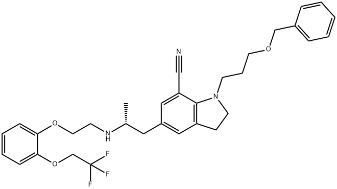 2,3-DIHYDRO-1-[3-(PHENYLMETHOXY)PROPYL]-5-[(2R)-2-[[2-[2[(2,2,2-TRIFLUOROETHOXY)PHENOXY]ETHYL]
                         AMINO]PROPYL]-1H-INDOLE-7-CARBONITRILE