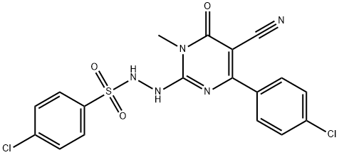 Benzenesulfonic acid, 4-chloro-, 2-[4-(4-chlorophenyl)-5-cyano-1,6-dihydro-1-methyl-6-oxo-2-pyrimidinyl]hydrazide Structure