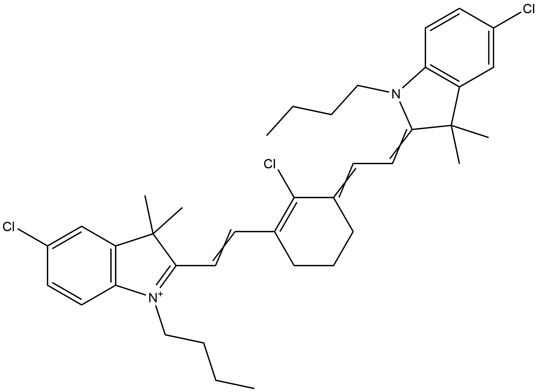 1-Butyl-2-[2-[3-[2-(1-butyl-5-chloro-1,3-dihydro-3,3-dimethyl-2H-indol-2-ylidene)ethylidene]-2-chloro-1-cyclohexen-1-yl]ethenyl]-5-chloro-3,3-dimethyl-3H-indolium 结构式
