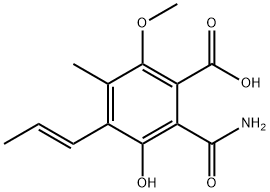 Benzoic acid, 2-(aminocarbonyl)-3-hydroxy-6-methoxy-5-methyl-4-(1E)-1-propen-1-yl- Struktur