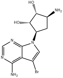 1,2-Cyclopentanediol, 3-amino-5-(4-amino-5-bromo-7H-pyrrolo[2,3-d]pyrimidin-7-yl)-, (1S,2R,3S,5R)- 化学構造式
