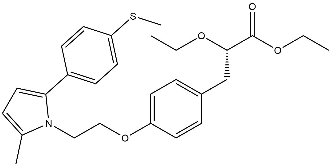 Benzenepropanoic acid, a-ethoxy-4-[2-[2-methyl-5-[4-(methylthio)phenyl]-1H-pyrrol-1-yl]ethoxy]-, ethyl ester, (aS)-,494851-40-0,结构式