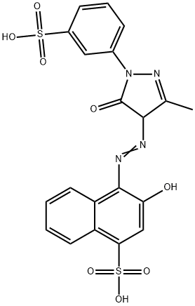 1-Naphthalenesulfonic acid, 4-[2-[4,5-dihydro-3-methyl-5-oxo-1-(3-sulfophenyl)-1H-pyrazol-4-yl]diazenyl]-3-hydroxy- Struktur