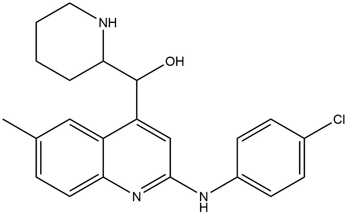 (2-((4-Chlorophenyl)amino)-6-methylquinolin-4-yl)(piperidin-2-yl)methanol 结构式