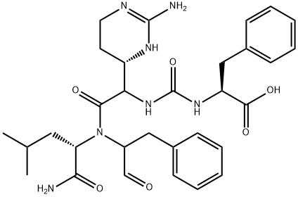 2-[(2-アミノ-1,4,5,6-テトラヒドロピリミジン)-4-イル]-N-[[(1-カルボキシ-2-フェニルエチル)アミノ]カルボニル]-L-Gly-N-(1-ホルミル-2-フェニルエチル)-L-Leu-NH2 化学構造式