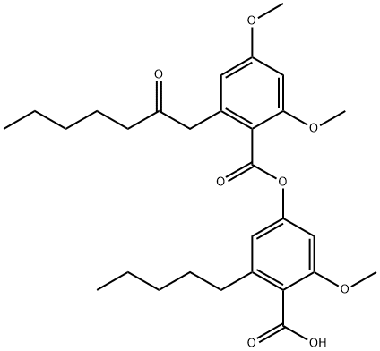 Benzoic acid, 2,4-dimethoxy-6-(2-oxoheptyl)-, 4-carboxy-3-methoxy-5-pentylphenyl ester,52213-25-9,结构式